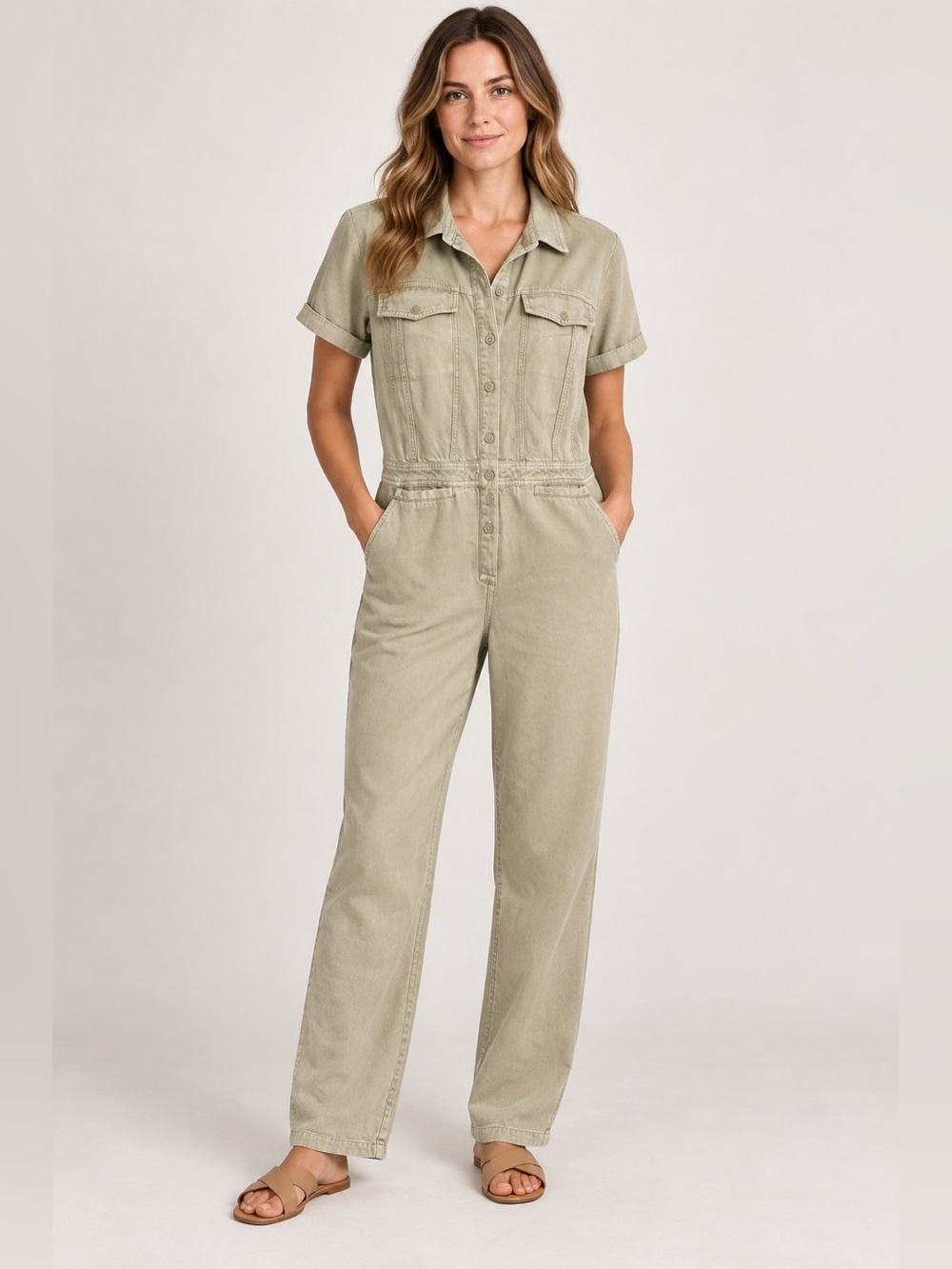 YFB YOUNG FABULOUS BROKE Tencel Denim Utility Jumpsuit Green Size Small
